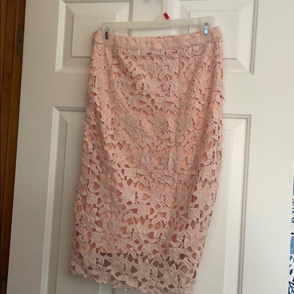 Pink lace pencil skirt